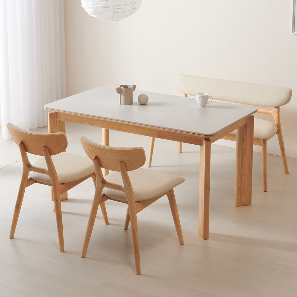 수림 원목 포세린 세라믹식탁 세트 4인용 테이블 단품, 1400mm, 네추럴