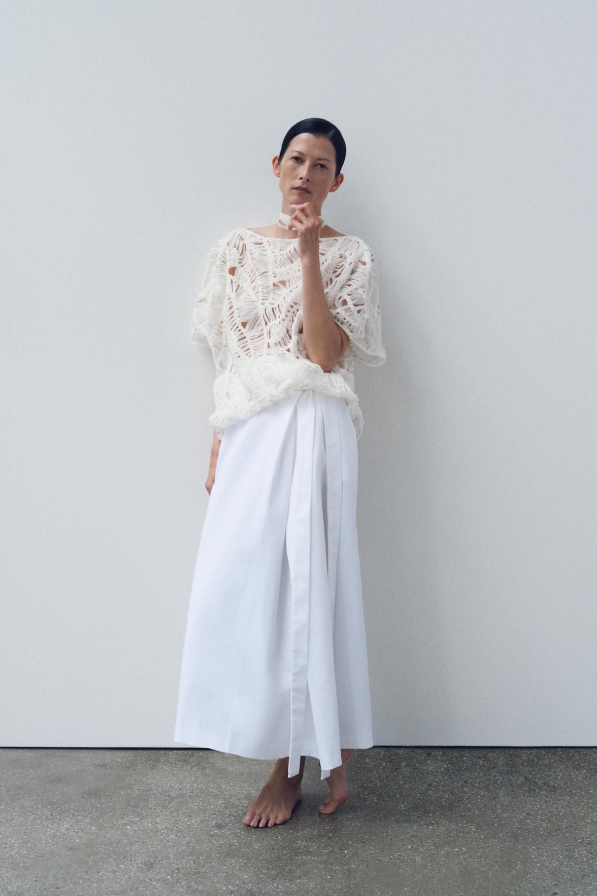자라 트렌디 미디웨이스트 랩 미디 스커트 8294/538 OYSTER-WHITE - 상세 이미지 2