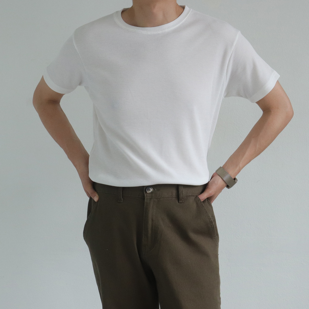 남자 반팔티 구김없는 와플 여름 티셔츠 머슬핏 반팔 - 상세 이미지 3