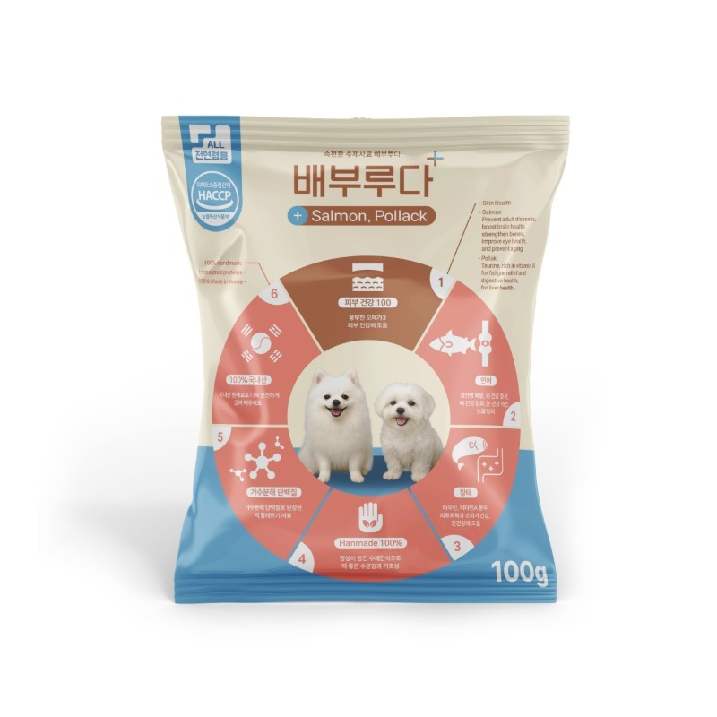 배부루다 수제 강아지 사료 프리미엄 가수분해 알러지 피부 눈 연어+황태, 100g, 1개