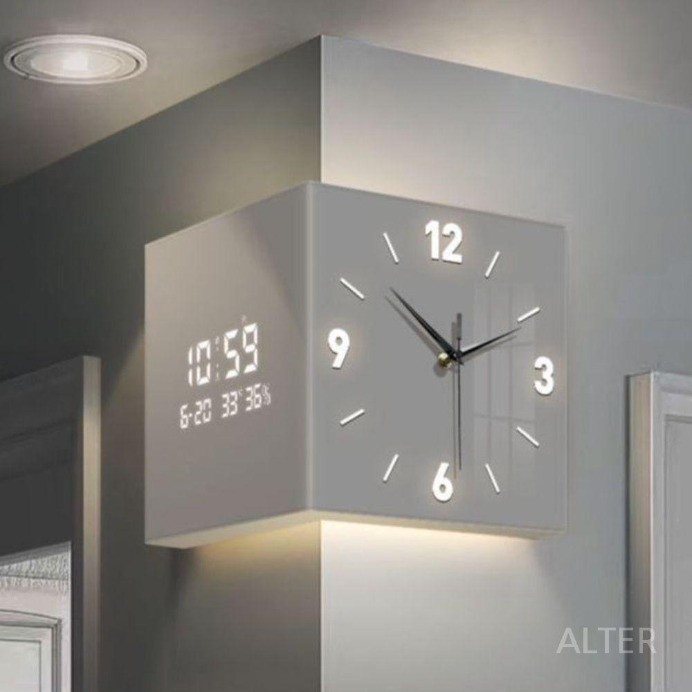 코너 양면시계 LED 모서리 조명 시계 집들이 크림화이트 전자시계 (리모컨) 10인치 - 상세 이미지 2