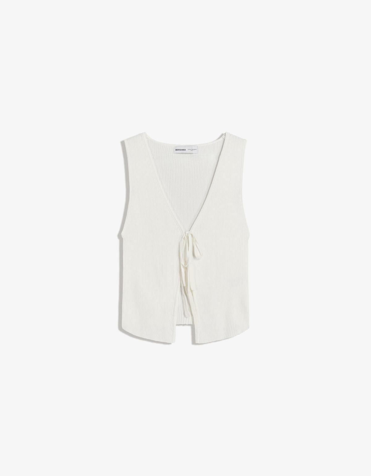 버쉬카 미니멀 타이 골지 니트 베스트 8586/663 WHITE - 메인 이미지