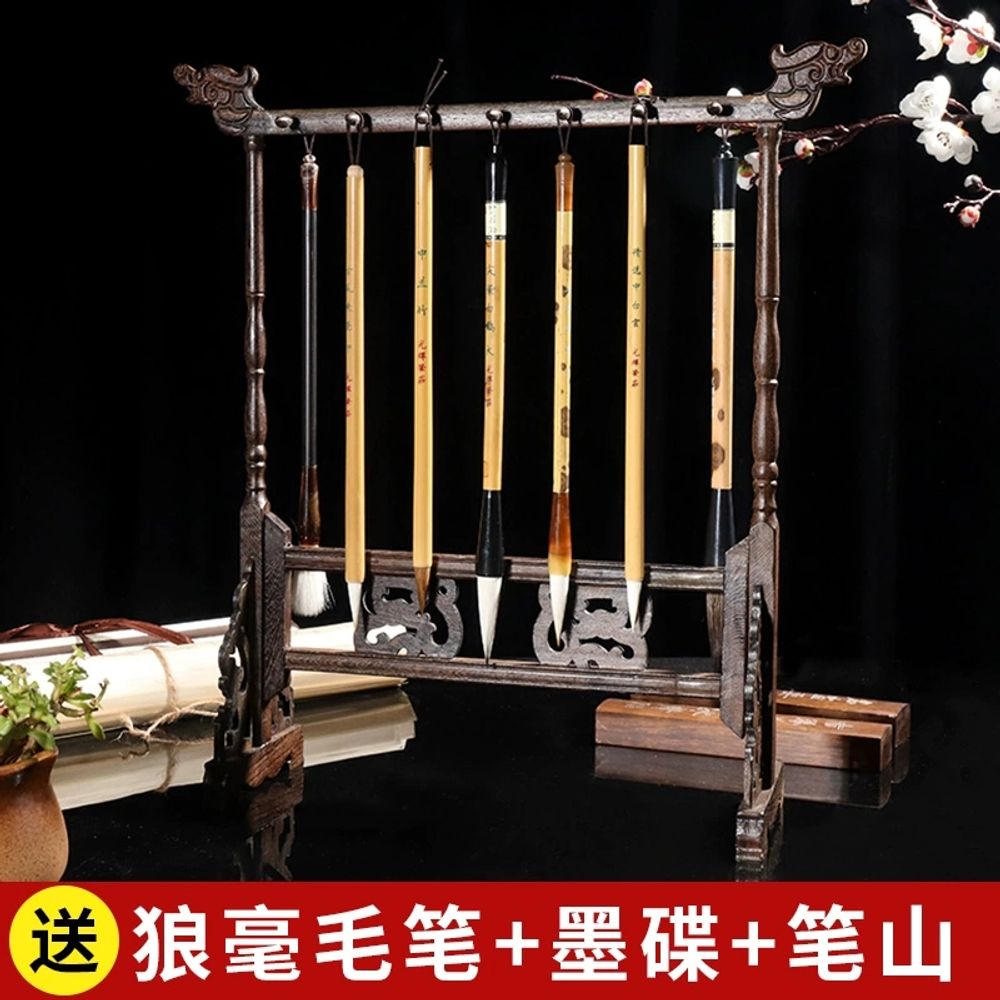 서예 붓 걸이 정리대 보관함 회전 브러쉬 건 A. 웬지 나무 펜홀더 14개브러쉬 잉크 트 - 상세 이미지 2