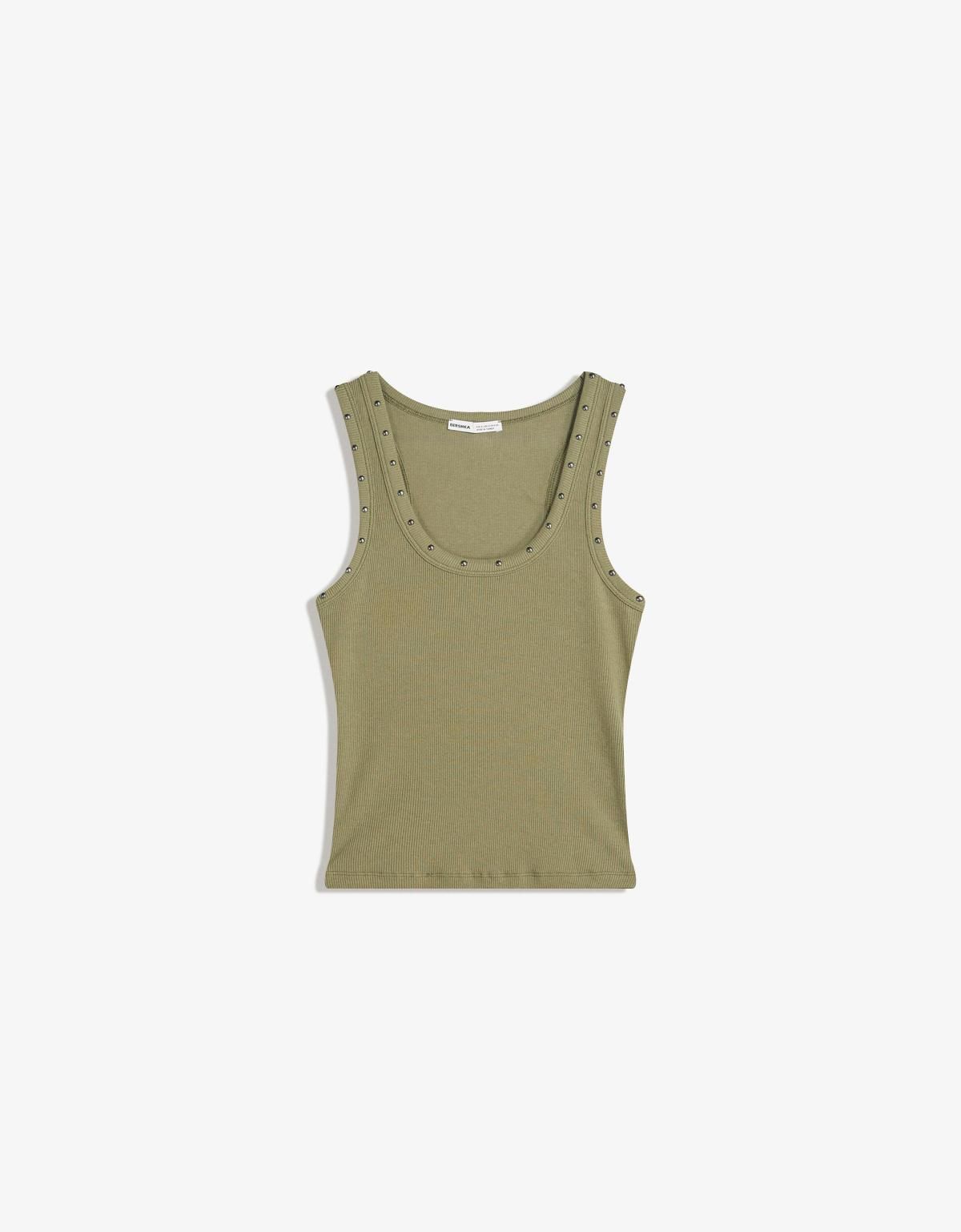 버쉬카 스터드 베이직 민소매 티셔츠 7544/071 KHAKI - 상세 이미지 5