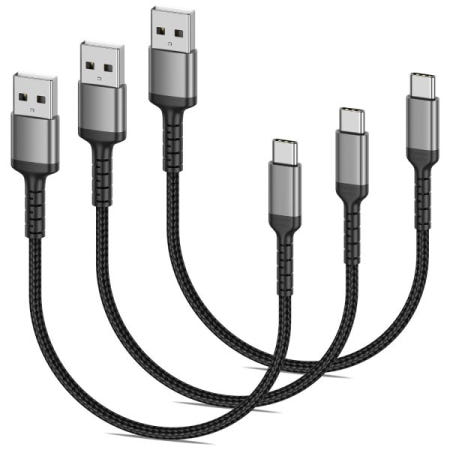Umefly [해외]짧은 USB C 케이블 1피트, 3팩 내구성 있는 A to 타입 코드 3A 고속 충전, 삼성 갤럭시 S23 노트 20 구글 픽셀 -블랙과 호환 가능 1 Foot