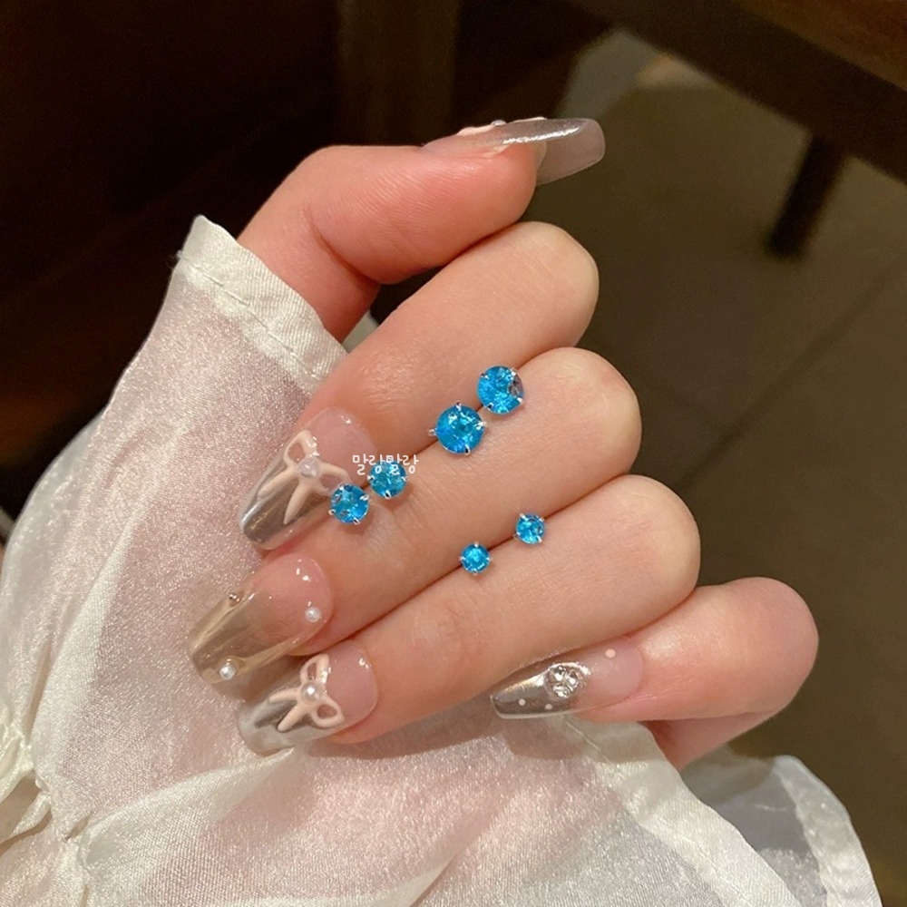 블루 크리스탈 큐빅 피어싱 귀걸이 미니 실버 잠금볼 이어링 - 상세 이미지 5