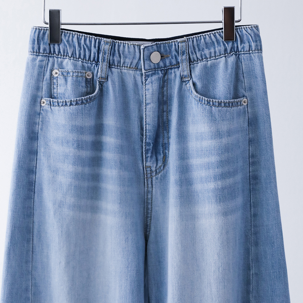 테이븐 롱다리핏 절개 와이드 히든밴딩 썸머 데님 팬츠 - 상세 이미지 3