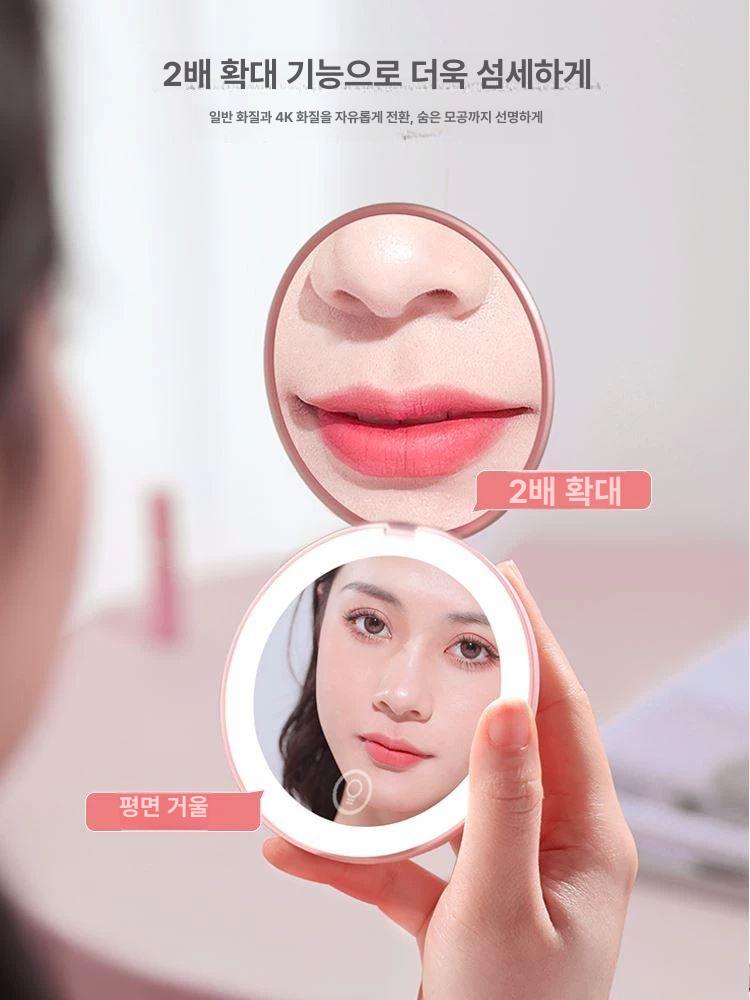 자외선카메라 차단확인 미러 촬영 필터 거울용 가변 LED 화장거울 핑크 충전형 거울 2배 - 상세 이미지 3