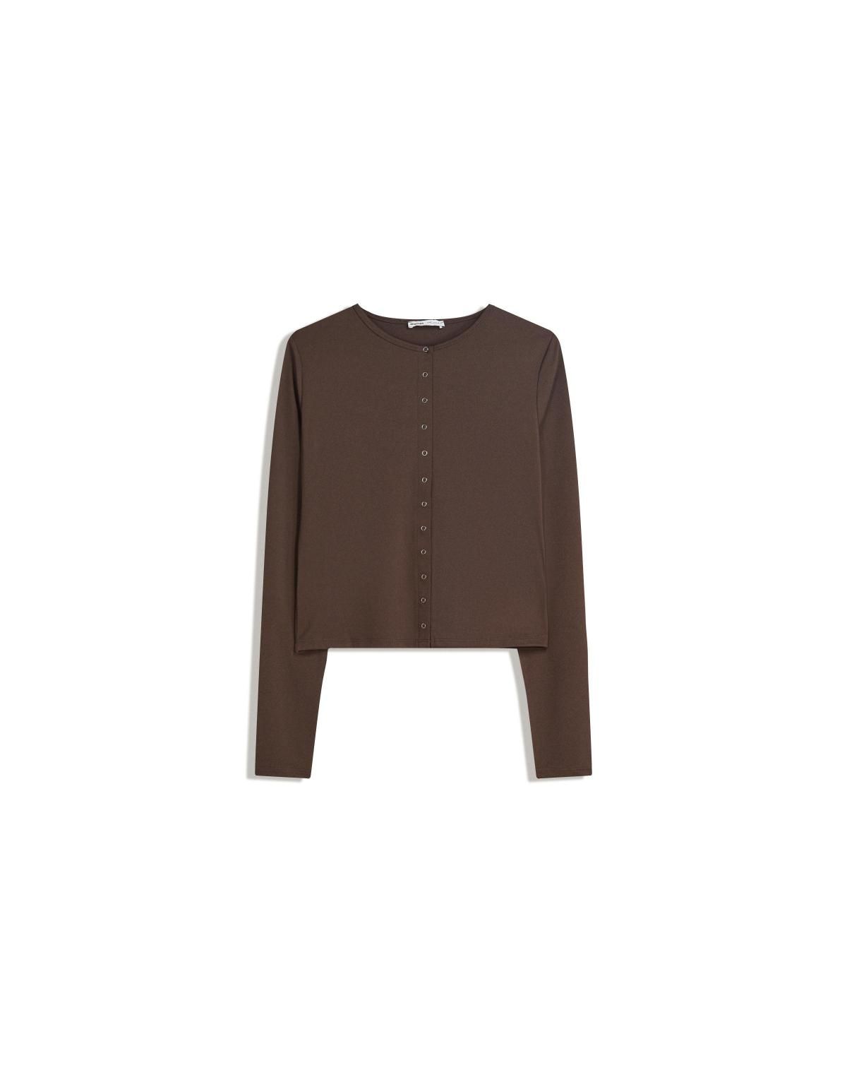 버쉬카 베이직 버튼업 크롭 긴팔 티셔츠 6969/727 BROWN - 상세 이미지 5