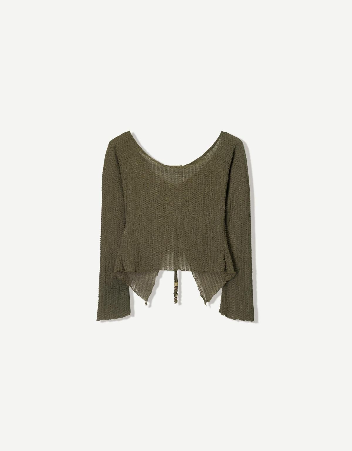 버쉬카 트렌디 셔링 러스틱 크롭 니트 스웨터 1905/169 KHAKI - 상세 이미지 2