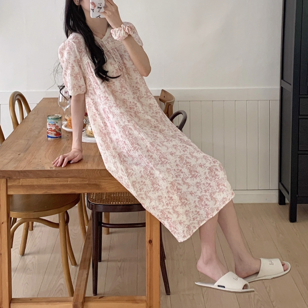 요루면잠옷 여름원피스잠옷 실내복 뜨왈 순면 반팔 홈웨어 이미지 8