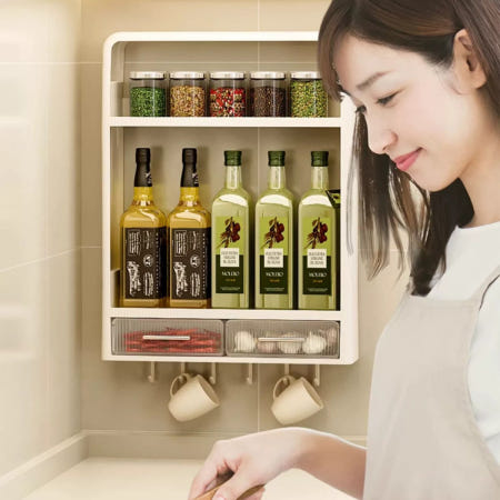 대용량 부착식 틈새 주방 양념통 선반 2단/3단 조미료 정리대