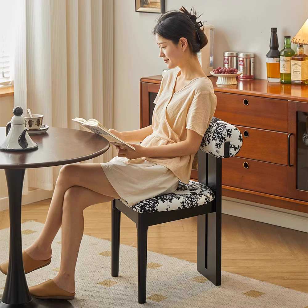 식당의자 나무 목재 카페 디자인 편한 업소용 원목 블랙프레임+흰색 이미지 6