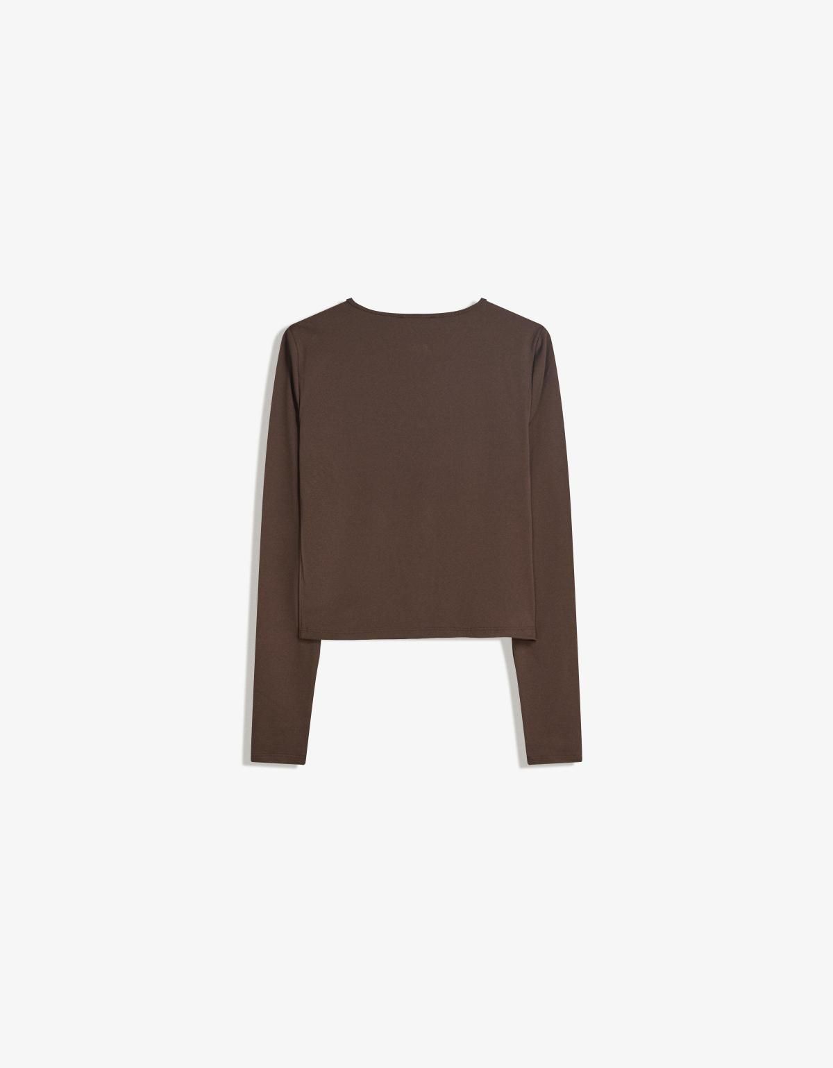 버쉬카 베이직 버튼업 크롭 긴팔 티셔츠 6969/727 BROWN - 상세 이미지 2