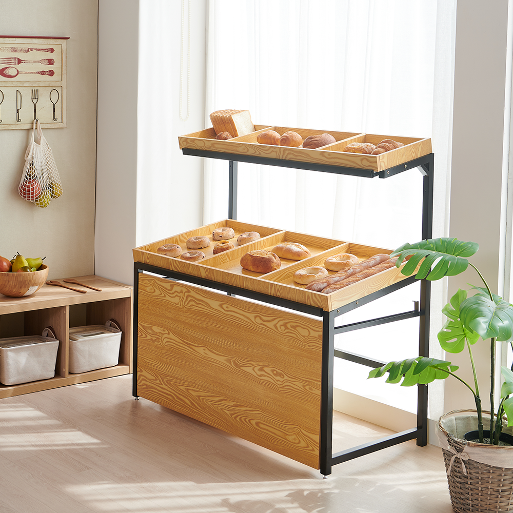 공간녹백 빵진열대 베이커리 카페 진열장 2단, 120x60x120cm, 브라운 - 상품 이미지