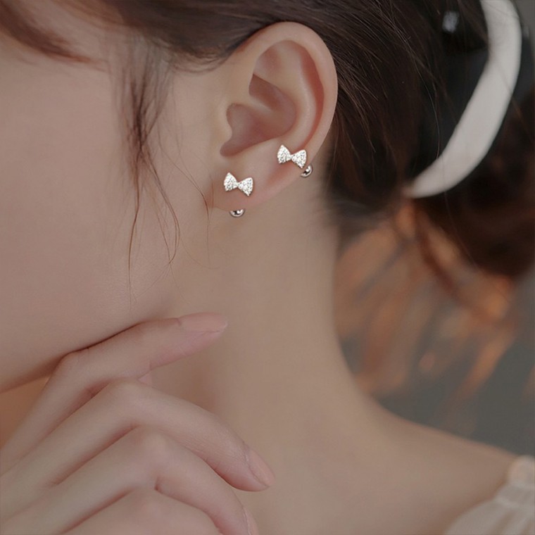 실버 도트 리본 블링 피어싱 - 상품 이미지