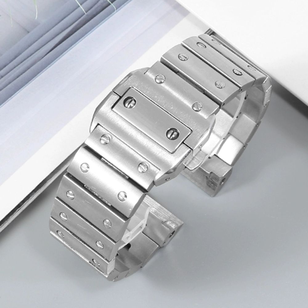 카르티에 산토스 100 호환 23mm 스트랩 밴드 남성용 시계줄 A. 23mm, A. 은 - 상세 이미지 2