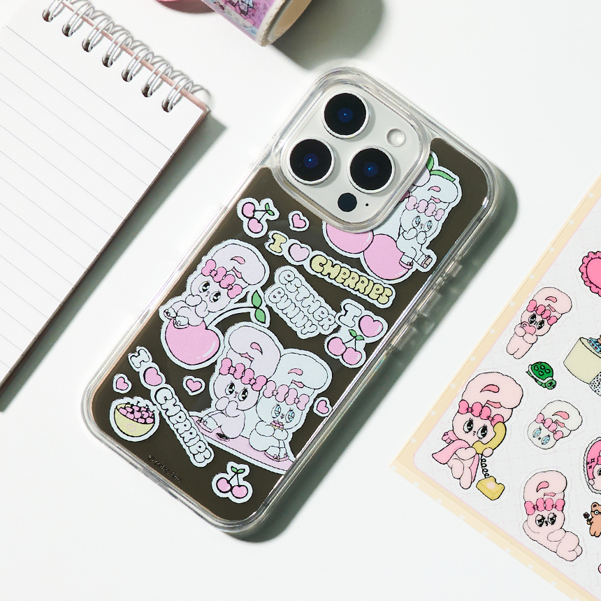 에스더버니 아이 러브 체리 띠부띠부미러스킨 갤럭시/아이폰 케이스 부착용스킨 VC377 - 상품 이미지