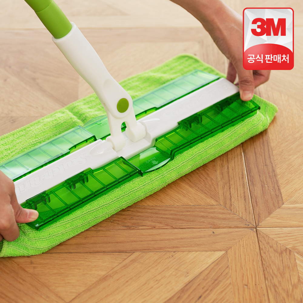 3M 스카치브라이트 클립형 막대걸레+극세사 리필2매 밀대 세트