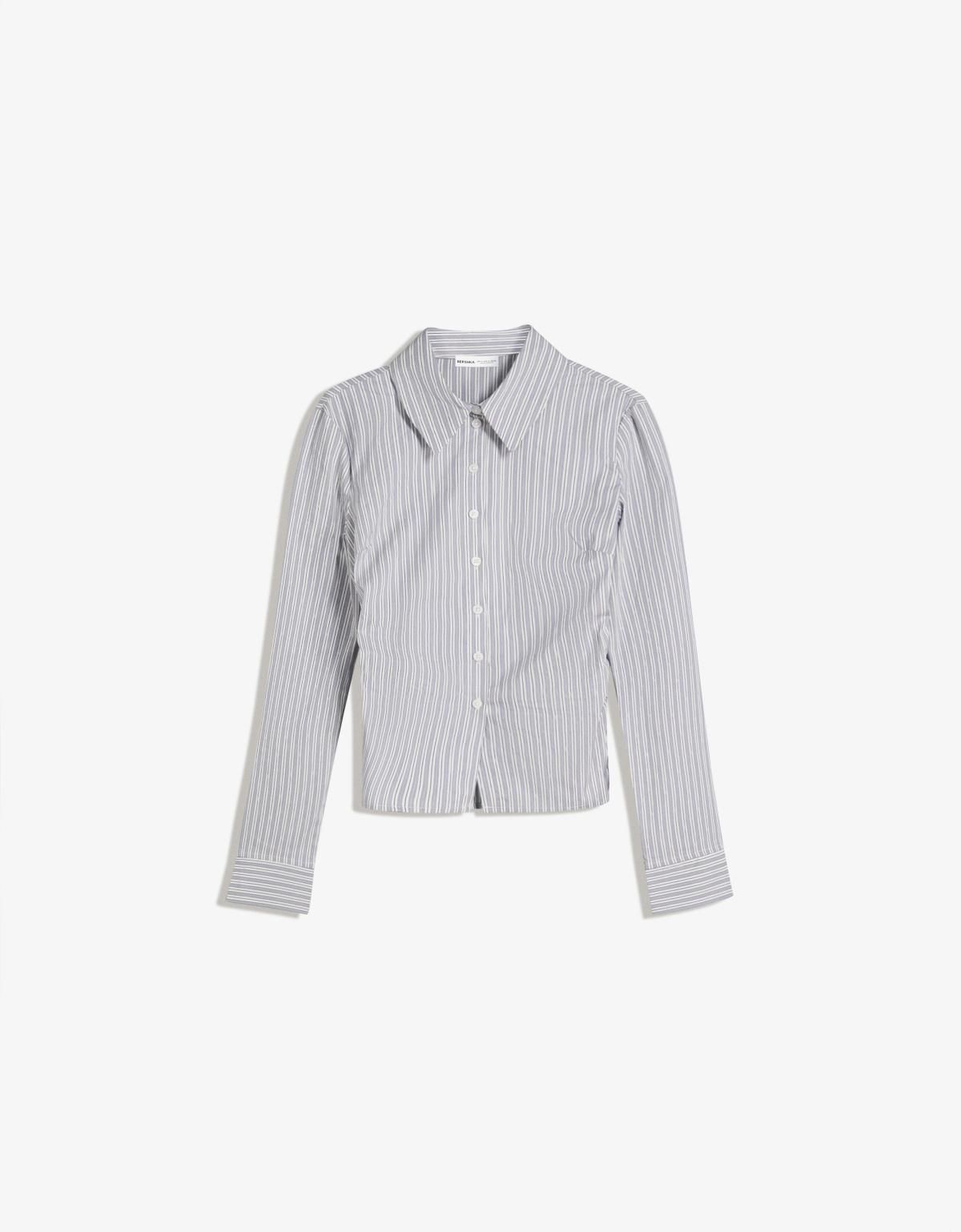 버쉬카 슬림핏 스트라이프 셔츠 셔링 긴팔 셔츠 6266/710 GREY - 메인 이미지