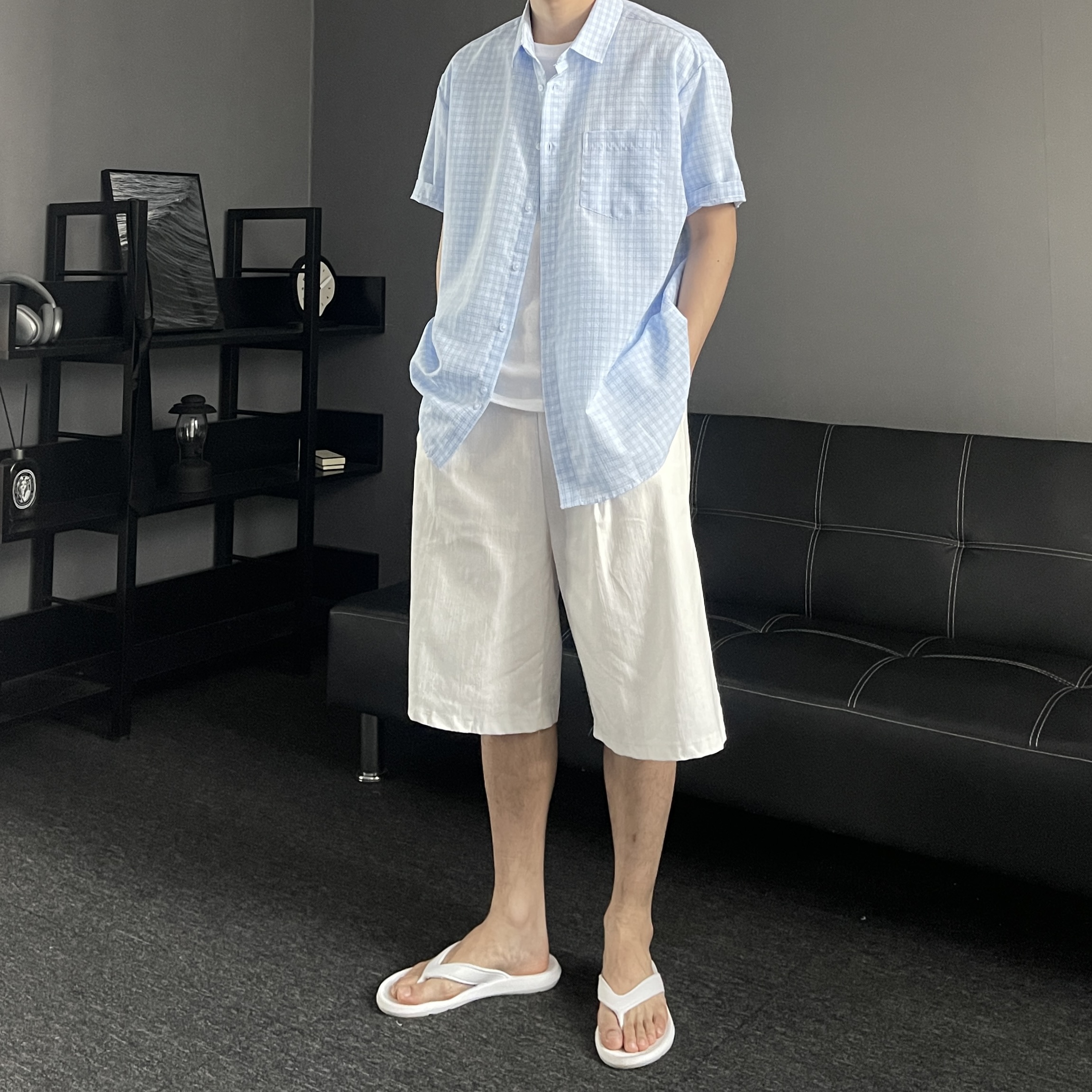 시어서커반팔셔츠 린넨반팔셔츠 남자체크남방 이미지 7