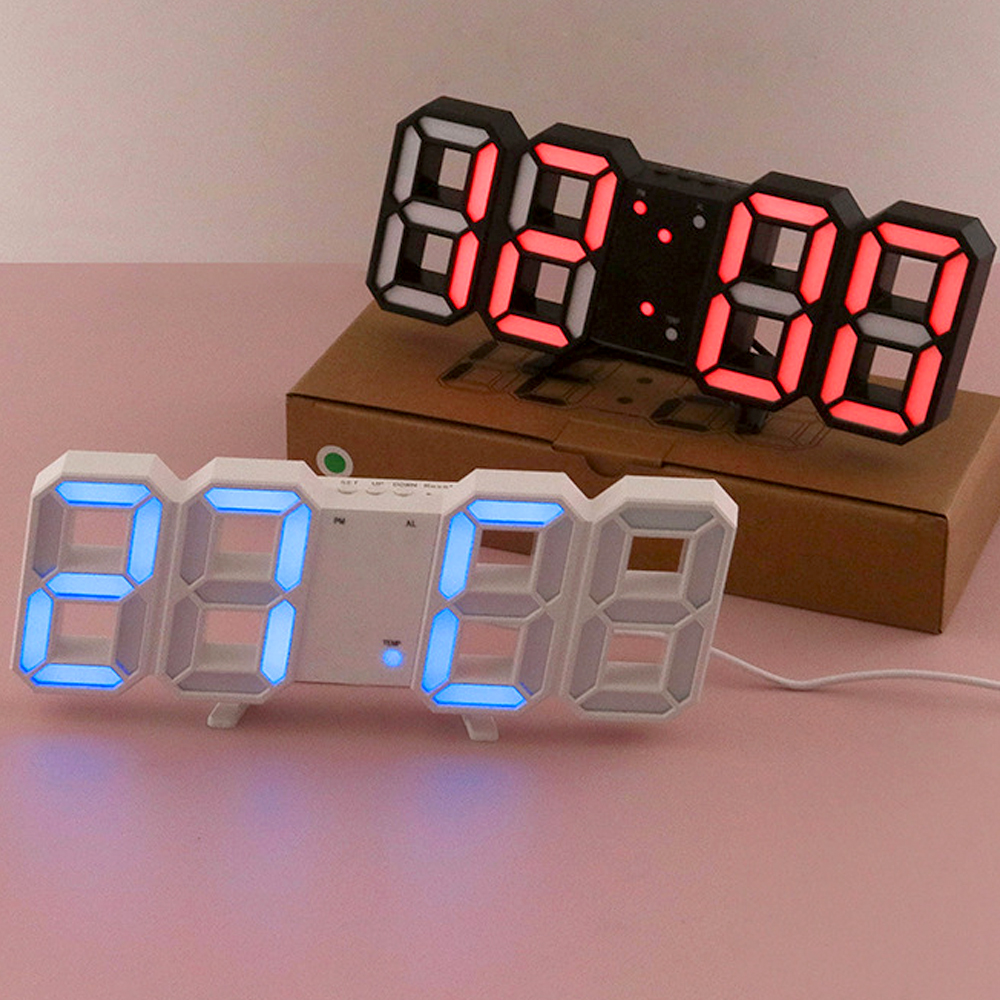 무소음 LED 디지털 시계 벽걸이 탁상 알람 집들이 전자 3D 선명한 벽시계 모던한 인테리어 신혼집 이사 선물