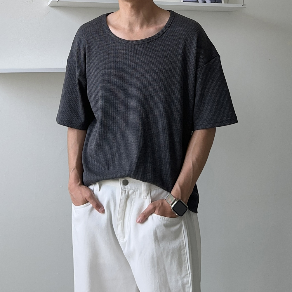 여름 티셔츠 유넥 이너 레이어드 오버핏 남자 반팔티 - 상세 이미지 4