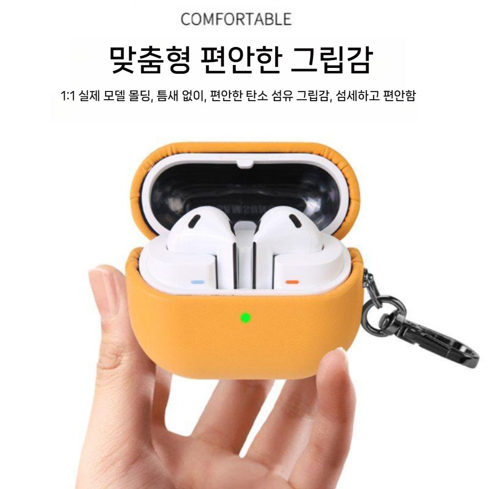 갤럭시 버즈3 프로 케이스 오일 가죽 패턴 비즈니스 스타일 후크 버클 - 상세 이미지 3