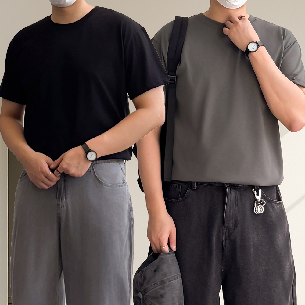 쿨링티셔츠 수피마 오버핏 목안늘어나는 비침없는 무지 반팔티 - 상품 이미지
