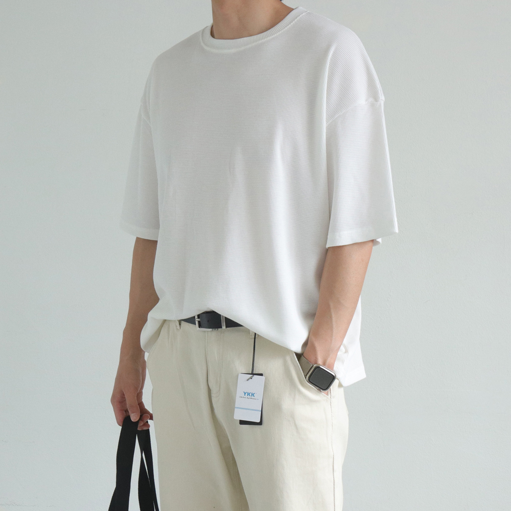 남자 오버핏반팔 구김없는 커플 와플 남자 반팔티 - 상품 이미지