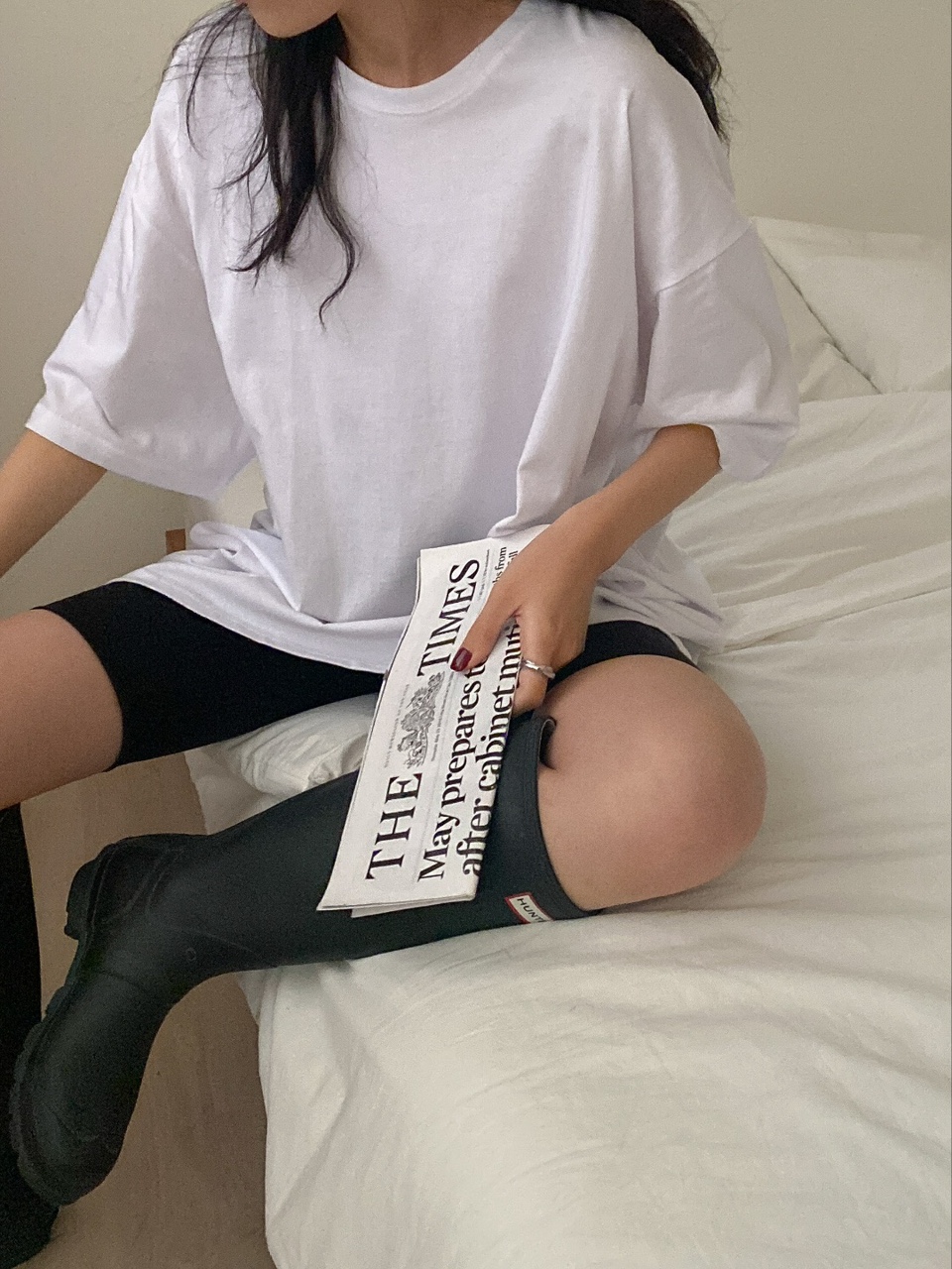 베이직 면 박스 반팔 티 오버핏 무지 라운드넥 - 상세 이미지 5