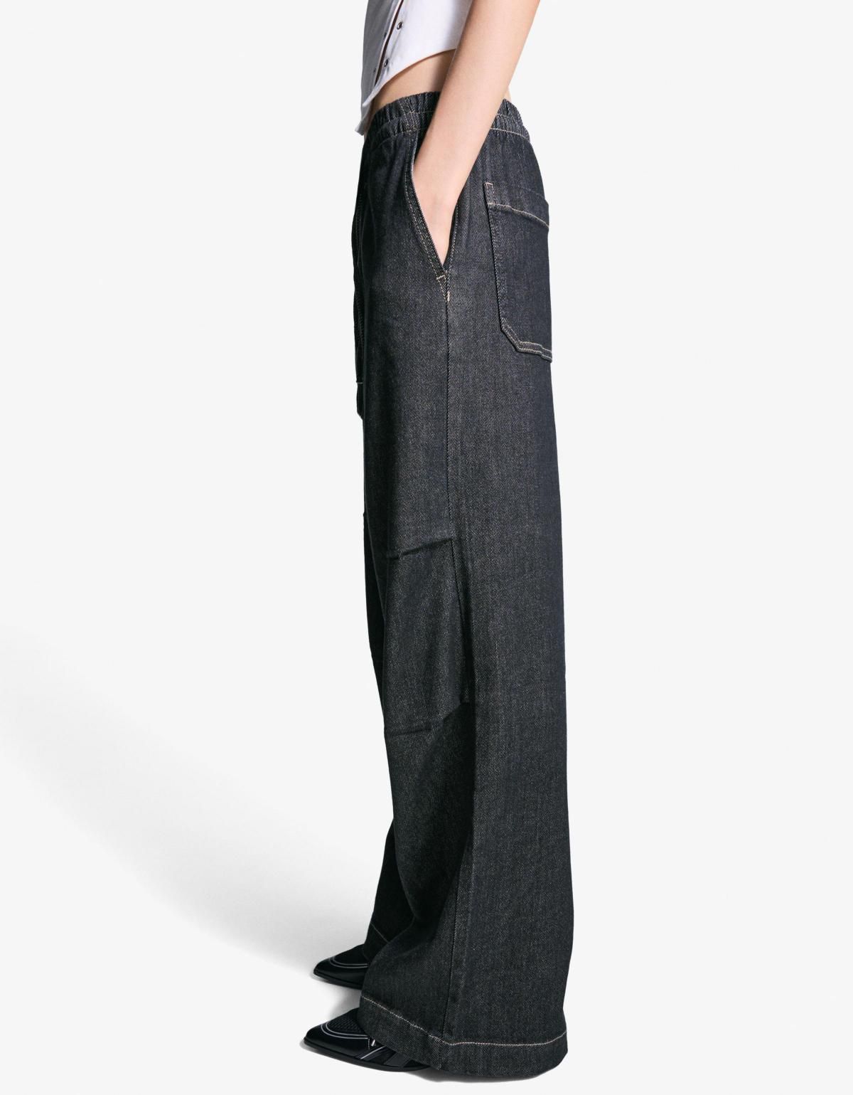 버쉬카 와이드핏 데님 플리스 와이드 청바지 5034/335 NAVY - 메인 이미지