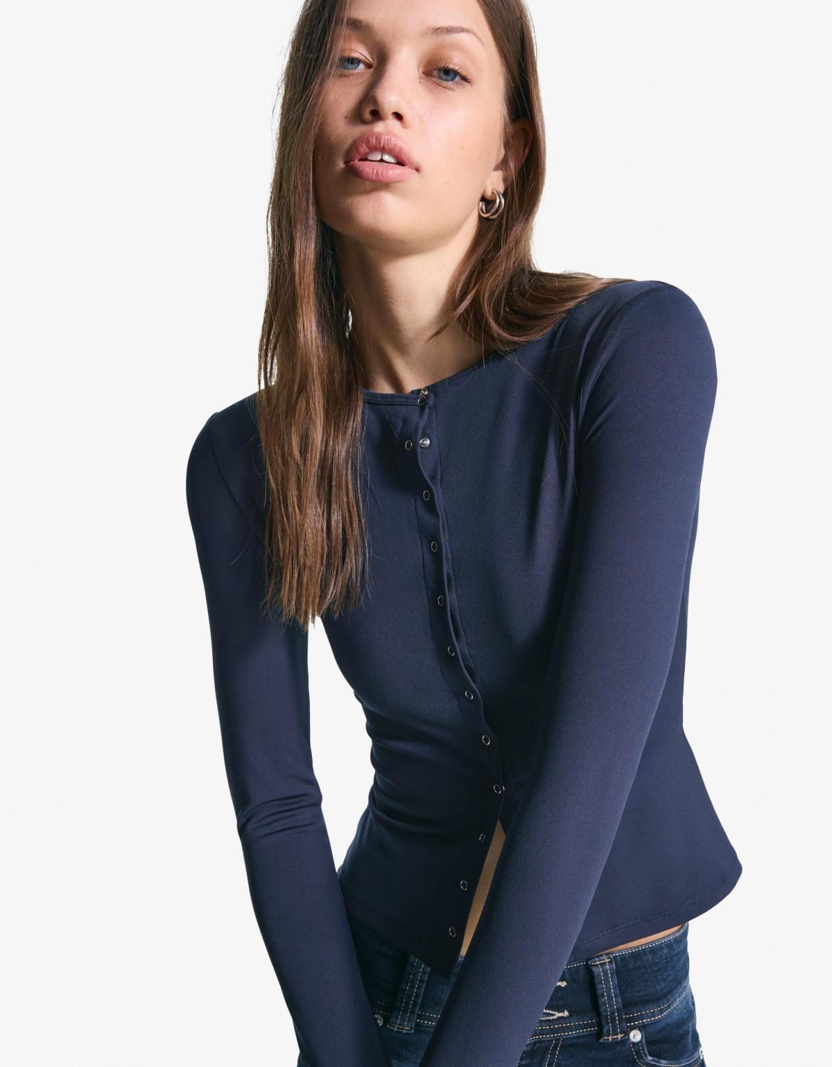 버쉬카 베이직 버튼 긴팔 티셔츠 6969/727 NAVY - 상세 이미지 2