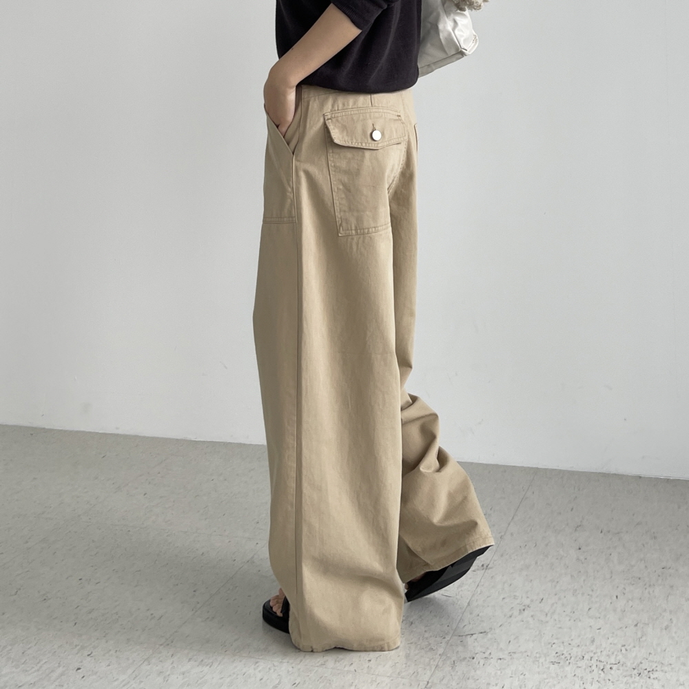 가을 통바지 여성 비조 와이드팬츠 여자 베이지 면바지 언밸비조포켓팬츠 - 상세 이미지 4
