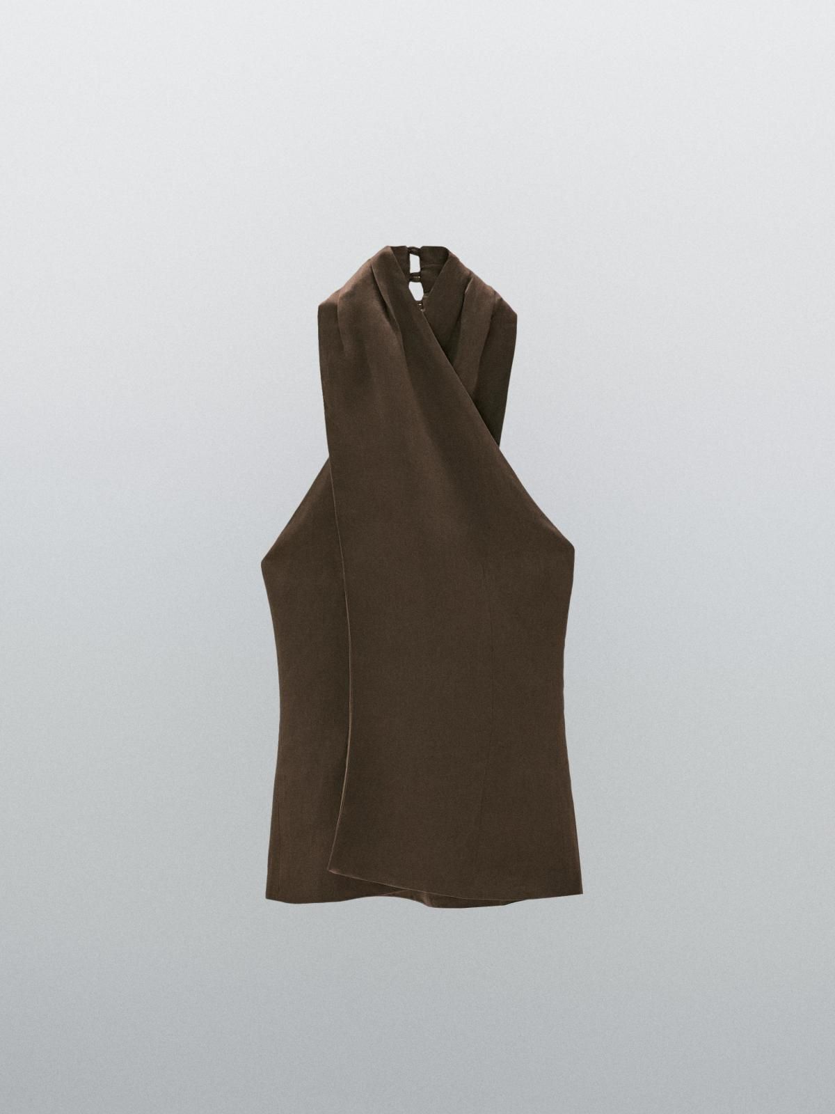 마시모두띠 리넨블렌드 홀터넥 오픈백 베스트 9402/951 DARK GREEN - 상품 이미지