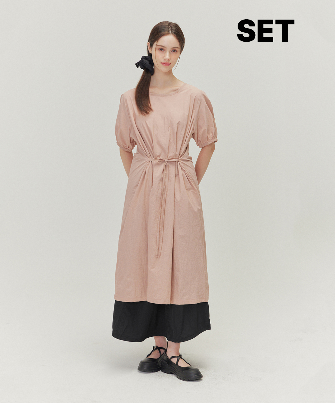 SET [무던 원피스+위크 스커트] 방수 나일론 바스락 롱 스커트 애견 미용 가운 미용사 - 상품 이미지