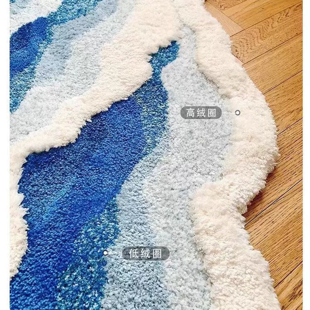 바다러그 단모 매트 침대 물결무늬 바닥 비정형러그 A. 바다 파도, A. 50x80cm - 상세 이미지 5