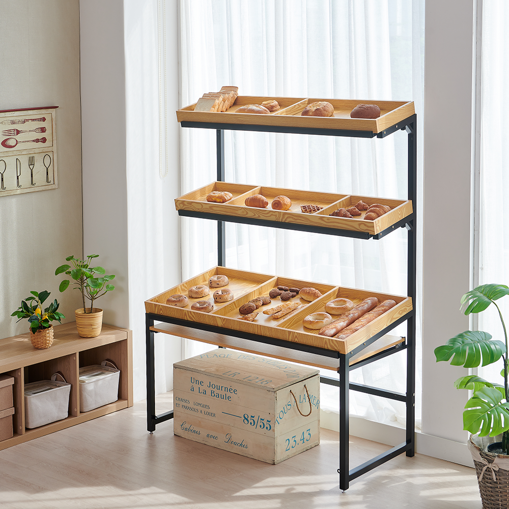 공간녹백 빵진열대 베이커리 카페 진열장 2단, 120x60x120cm, 브라운 - 상세 이미지 3