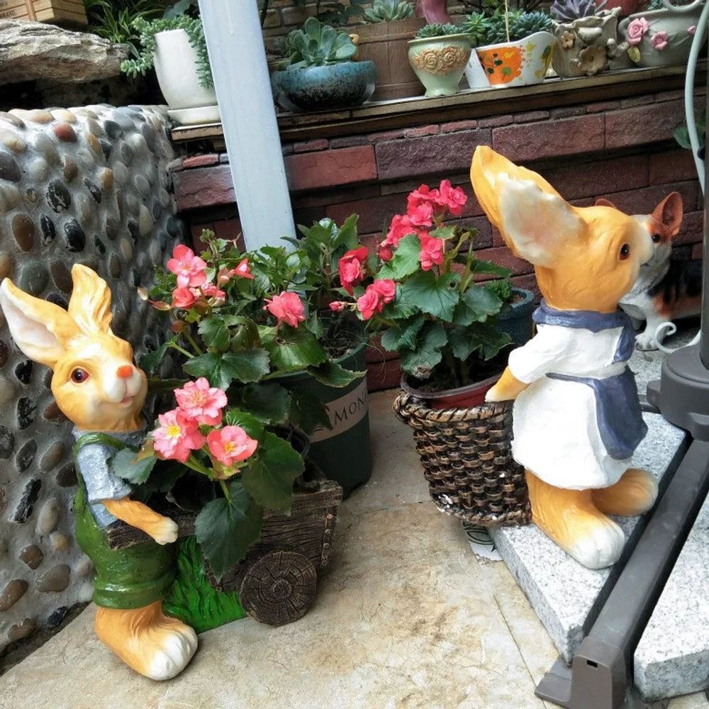 토끼 화분통 마당 거실 전기판 텃밭 정원소품 주택 인형 A. 토끼를 당기는 새로운 카트 - 상세 이미지 2