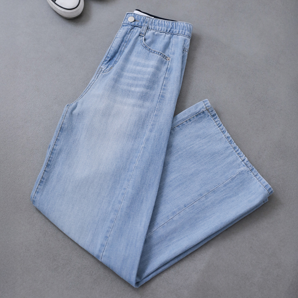 테이븐 롱다리핏 절개 와이드 히든밴딩 썸머 데님 팬츠 - 상세 이미지 4