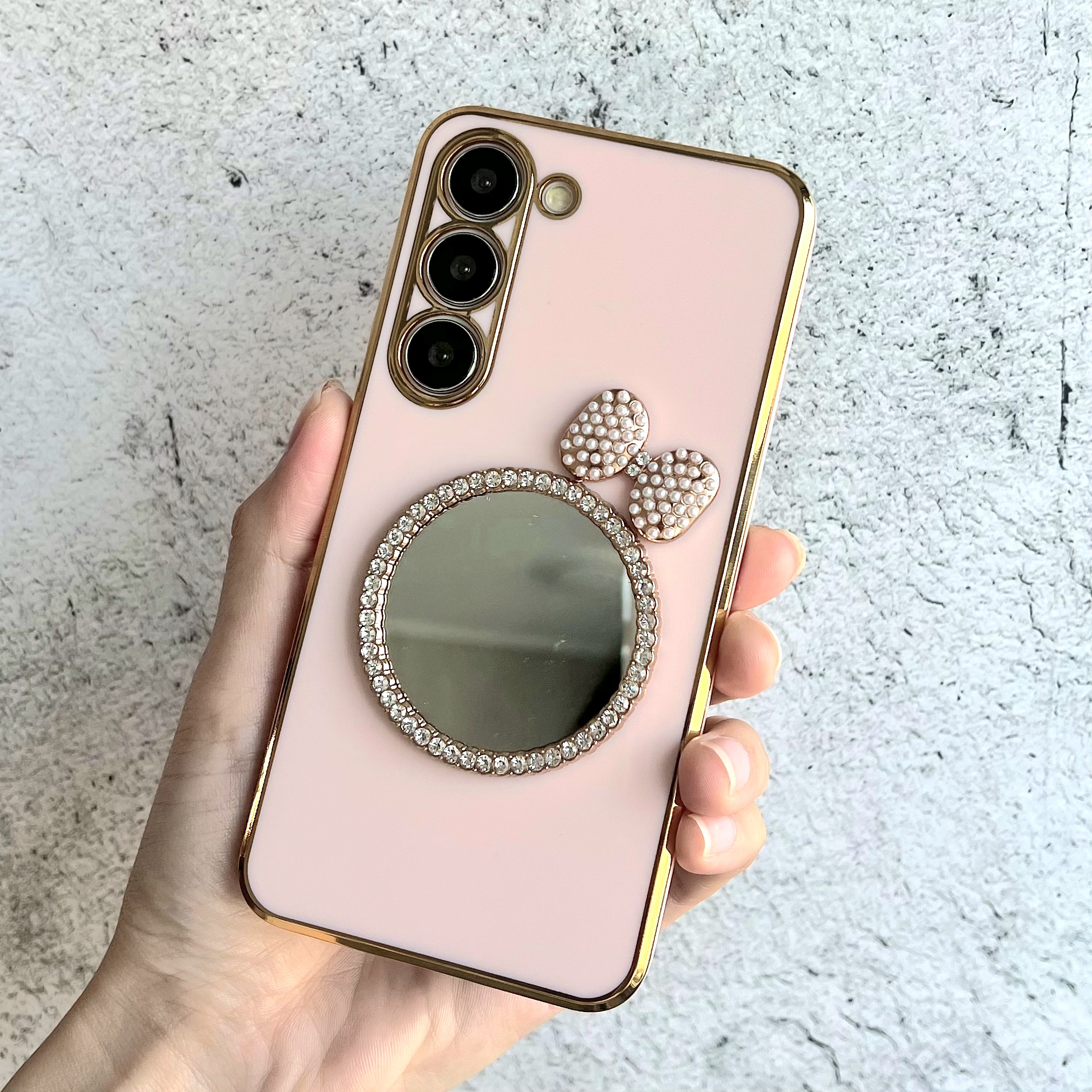 거울 케이스 미러 범퍼 젤리 실리콘 슬림 풀커버 카메라보호 명품 로즈핑크, 갤럭시S23 플러스 - 상품 이미지