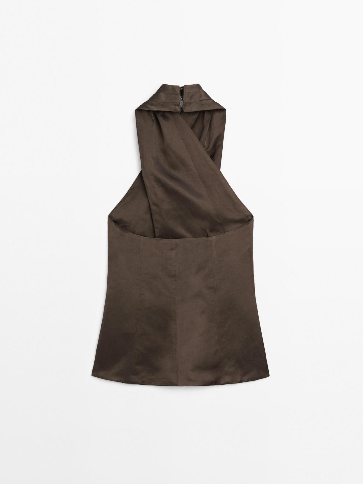 마시모두띠 리넨블렌드 홀터넥 오픈백 베스트 9402/951 DARK GREEN - 상세 이미지 4