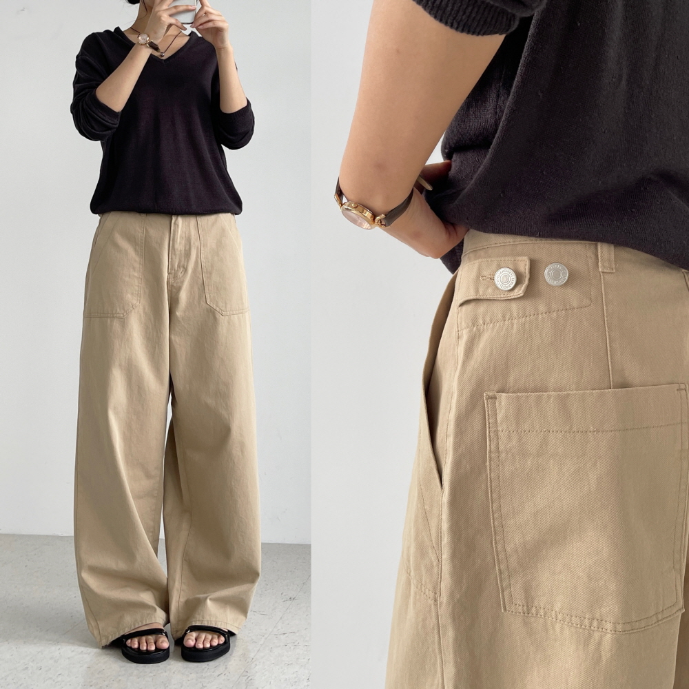 가을 통바지 여성 비조 와이드팬츠 여자 베이지 면바지 언밸비조포켓팬츠