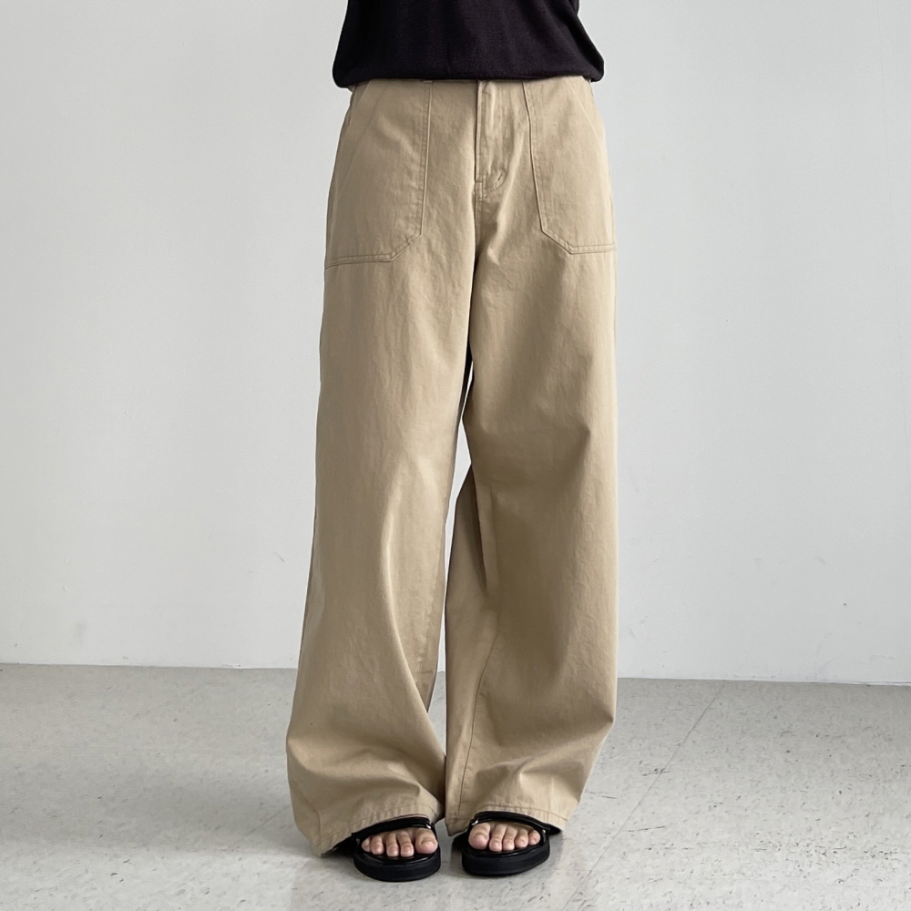 가을 통바지 여성 비조 와이드팬츠 여자 베이지 면바지 언밸비조포켓팬츠 - 상세 이미지 2