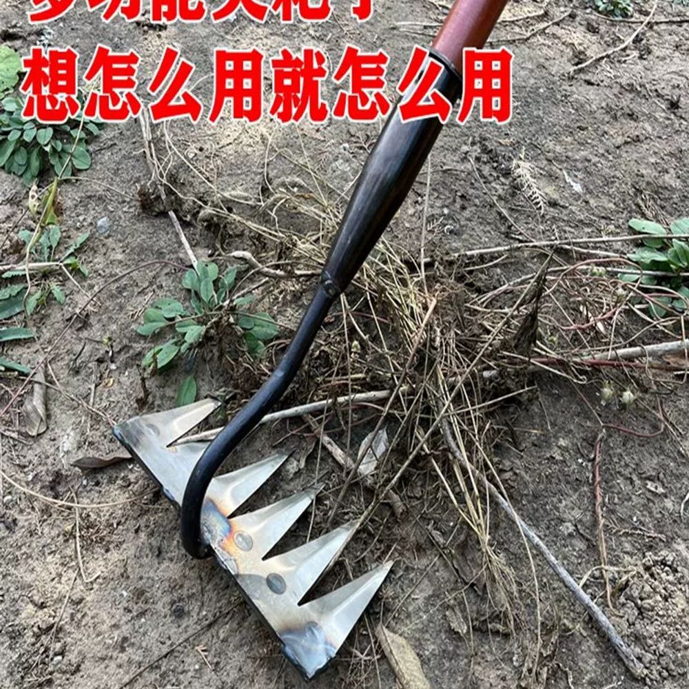 잡초 제거기 호미 원예 예초 기계 갈쿠리 홑 A. 톱날 강철 4개 이빨 날카로운 갈퀴 머리 이미지 6