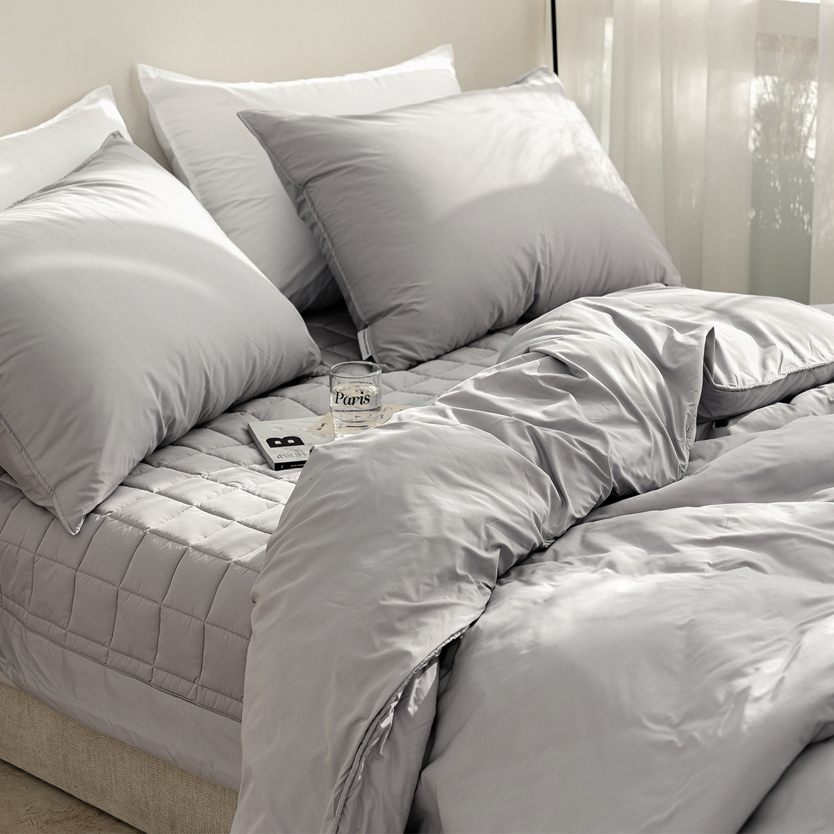 모닝 호텔침구 보들보들 바스락 알러지케어 사계절 신혼이불 패드세트 그레이, LK(라지킹)