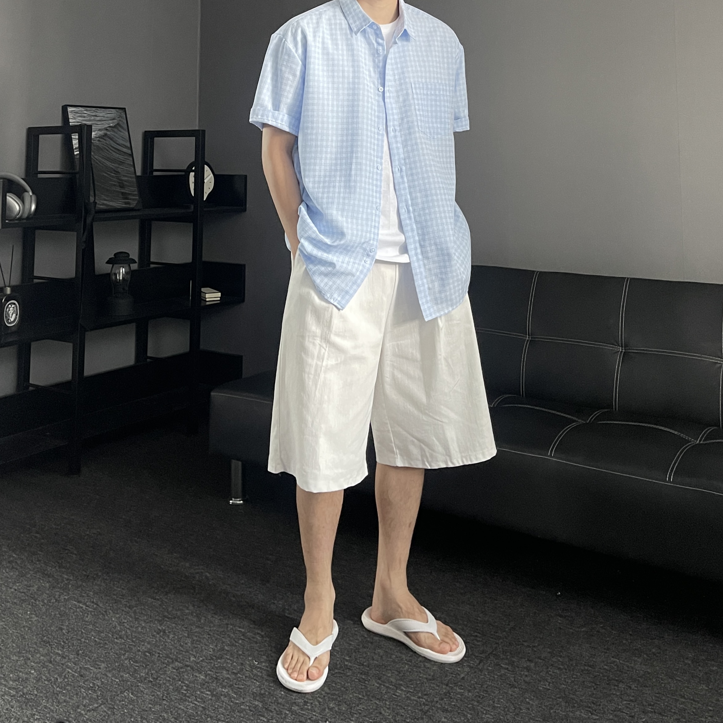 시어서커반팔셔츠 린넨반팔셔츠 남자체크남방 이미지 8