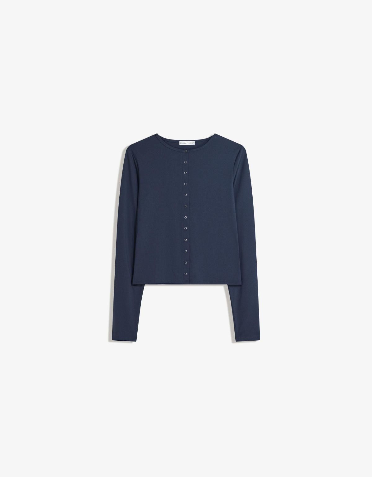 버쉬카 베이직 버튼 긴팔 티셔츠 6969/727 NAVY - 상품 이미지