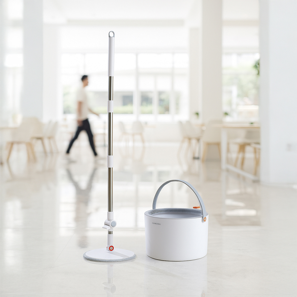 크린리빙 원형 밀대걸레 세트 스마트 통돌이 자동 세척 탈수 물걸레