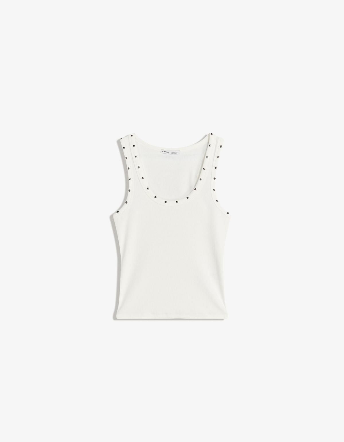 버쉬카 스터드 슬리브리스 민소매 티셔츠 7544/071 OFF WHITE - 상품 이미지